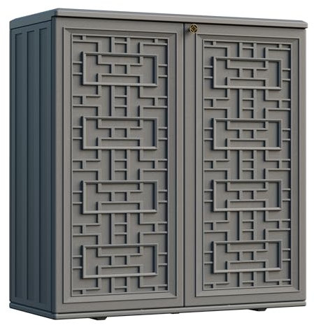 Mrosaa Indoor Outdoor Storage Cabinet Waterproof with Shelf,Plastic Storage Sheds Outdoor Cabinets for Patio/Garden/Backyard, Size 34.3''L*15''W*36.2''H（Gray）