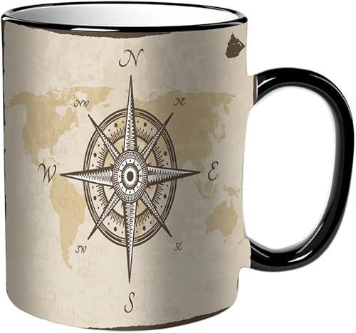 KDWJS Tasse Keramik Kaffeetassen Große 11oz Tassen 330ml Trinkgläser Mit Griff Personalisierte Geschenk Weiß,Kompass mit Rose mit Allah in der Mitte