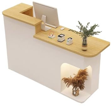 Rezeption Theke Bar Empfangstheke empfangstisch Counter Kassentisch Holzoptik und Weiß L (90 x 50 x 105 cm)