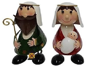 COSE DA CASA Set Sacra Famiglia Moderna in Latta nativita'ase h18 cm San Giuseppe Maria e Gesù in Braccio Decorazione Natalizia Elegante