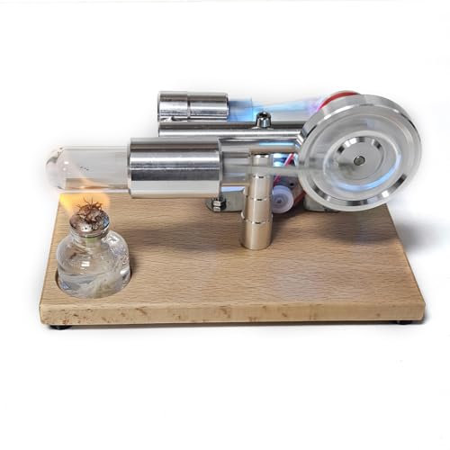 GOUX Dampfmaschinen-Modellbausatz für Erwachsene, γ-Typ Stirlingmotor-Generator-Modell mit Dropper LED-Leuchten Wissenschaftliches Experimentierspielzeug (Basisversion)