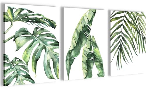 Novart Set Cuadros Decorativos Plantas - Cuelgue su cuadro al instante - Verde Blanco - 3 Partes - N038435a