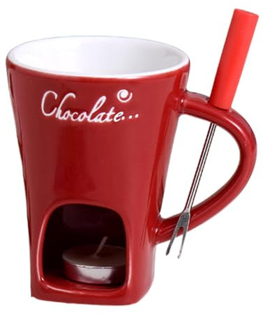 Tuxxjzm Chocolate fondue set, tea light, chocolate fondue made of ceramic bowl with tea light holder, sweet chocolate fondue mug with fondue fork, melting pot for chocolate and cheese melting pot