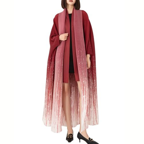 UERSJWYSO Cappotto Lungo da Donna di Lusso Poncho Oversize Sfumato con Maniche a Pipistrello Maxi Spolverino Capispalla,Rosso,One Size