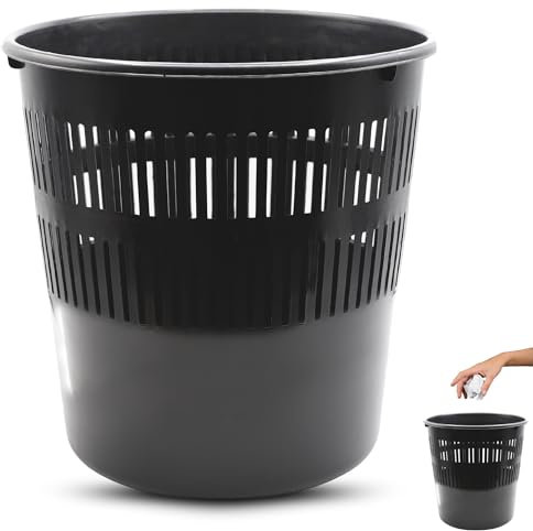 TECHZOCO Papelera de Plástico, Cesto basura redondo plástico, Papelera oficina, Cubo de Basura, Papelera Escritorio, Papelera Baño, 28 cm alto x 27.5 cm diámetro, 16 Litros, Negro