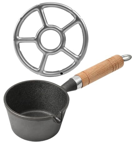 TOYANDONA Mini Sartén de Hierro Fundido con Mango de Madera para Huevo y Albóndigas, Cocción Rápida y Portátil para Camping y Cocina