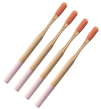 YOSADIER 4pièces Brosse à Dents Bambou Écologique Pour Adultes Rose Poils Doux Manche Antidérapant