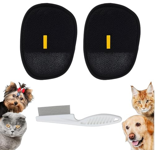 AMSNINK 2 Stück Tierhaarentferner Handschuh Set, mit 2ein Katzenhaarentferner Handschuh & Kleiner Bürste, Katzenhaarentferner Handschuh, Fellmagnet für Katzen Und Hunde, Haarentfernung Auf Sofa