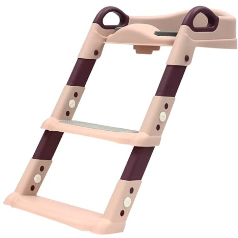 Toilettensitz Kinder mit Treppe, Klositz für Kinder, Toilettenleiter für Kinder Toilettentrainer Kindsgut Toilettenaufsatz 6 Stufen Einstellbar Höhe, für Babys im Alter von 2-7 Jahren (Rosa)