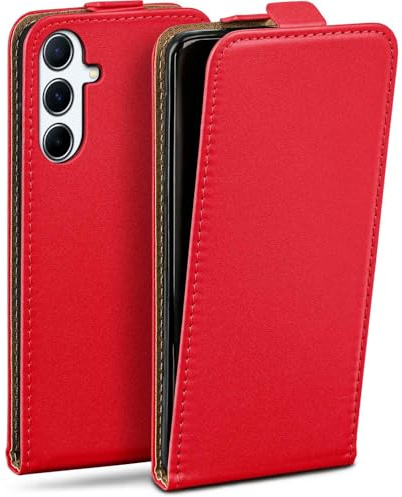 moex Flip Case für Samsung Galaxy A56 5G Hülle klappbar mit 360 Grad Schutz, Handyhülle mit Displayschutz, PU Leder Handytasche Lederhülle, Flip Case Cover Klapphülle, Rot
