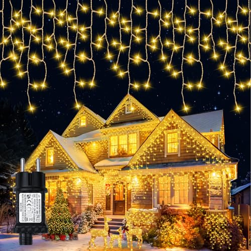 Eisregen Lichterkette Außen Weihnachtsbeleuchtung 20,5m 640LEDs IP65 Wasserdicht LED Lichtervorhang Aussen mit Timer, Weihnachtslichterkette 8Modi für Balkon Fenster Geländer Weihnachten Deko-Warmweiß