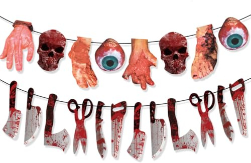 VisageVitalit Girlande Folter für Halloween Dekorationen, Girlande blutige Folterinstrumente, Folter, Waffen, Halloween, Horror-Party, Mottoparty
