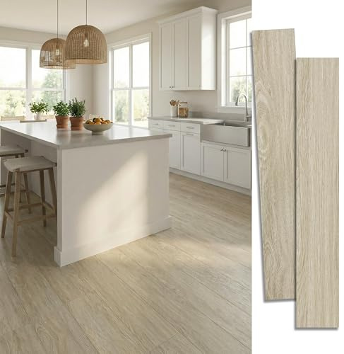 VIVIDCOZYTILE Waterproof Peel and Stick Floor Tile, 54 Sq.Ft Washed Beige Vinyl Wood Flooring, Easy DIY-Install & Durable for Kitchen, Bedroom, Bathroom, RVs, Rental-Friendly (36-Planks 6x36)