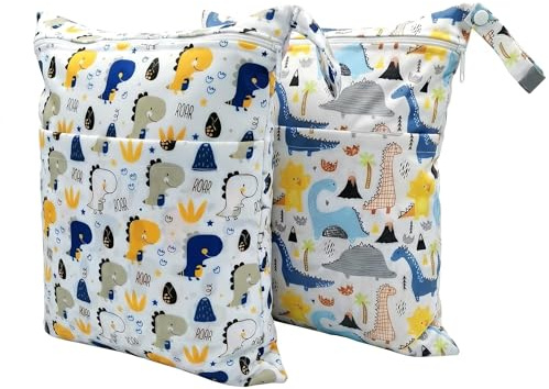 MOLENCO 2 Pcs Wet Bag, Waterproof Wet Dry Bags, Reusable Cloth Diaper Bags