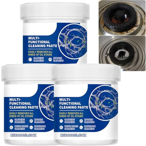 Multi-Functional Stainless Steel Cleaning Paste, Multipurpose Stain Remover; Concentrated Cleaning Paste, Stainless Steel Cleaner & Polish for Appliances, Pots, Pans, Sinks, Grease Remover (3PCS)