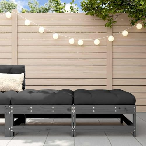 HaoChrymec Gartenhocker mit Kissen 2 STK. aus Massivholz Kiefer, Modulares Design, Hocker Outdoor, Fußhocker für Garten und Terrasse, Grau, 62 x 62 x 32 cm