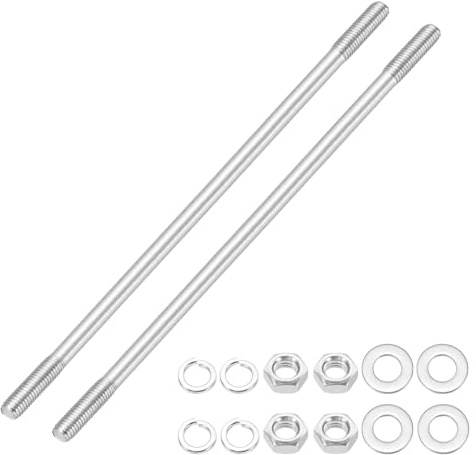 sourcing map Lot de 2 vis à goujons à double extrémité M8 x 210 mm, en acier inoxydable 304 à double filetage avec rondelle d'écrou pour l'entretien de la maison, ancrage structurel, vis de fixation