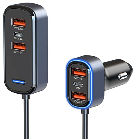 Cargador de coche de 65 W, uno a seis PD3.0/QC3.0 tipo C, adaptador de expansión de carga rápida multipuerto para encendedor de cigarrillos, adaptador de coche