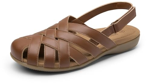 Rihero Summer Brown Sandals Women Dressy Closed Round Toe Anti-slip Fisherman Sandals for Women with Ankle Strap Beach Walking Holidays Going Out 8.5