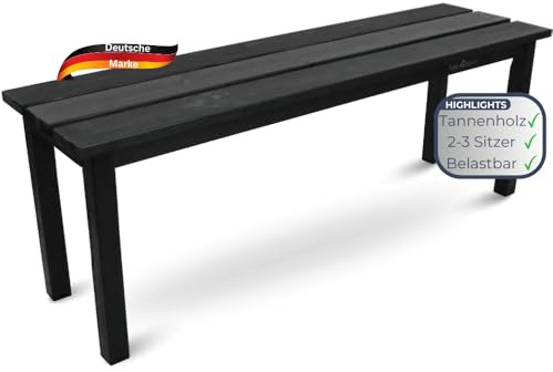 DELUKE Gartenbank wetterfest Holz Lydia - 3 Sitzer, Ohne Lehne, 118cm | Sitzbank Garten Massivholz Holzbank Outdoor | Schwarz