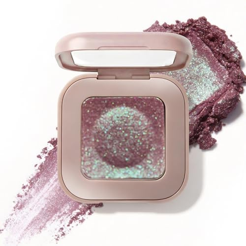 Fard à Paupières Pailleté Duochrome, Ombre à Paupières Holographique, Glitter Shimmer Eyeshadow Palette, Fard à Paupières Haute Brillance pour Femmes, Luminizer Highlighter Maquillage, Prune Mauve
