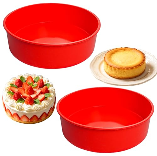 BMZXCH 2 Stück Roud Kuchenform Silikonform Rund 20cm 8zoll Silikon Backform | Silikonbackform Rund Antihaft Klein Backformen Pfanne Silikon Tortenform Silikonform Backen BPA-Frei für Kuchen Brote( Rot )