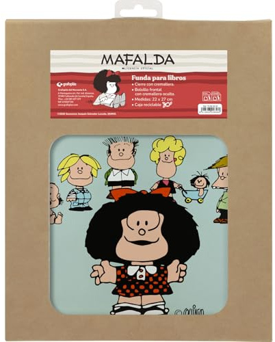 Grafoplas - Housse pour livres de lecture Mafalda Amis, dimensions 22 x 27 cm, fermeture éclair, poche frontale avec fermeture éclair cachée, idéale pour téléphone portable ou accessoires, idéal pour