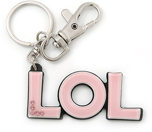 'LOL' Light Pink Plastic Rhodium Plated Keyring/ Bag Charm - 80mm Length