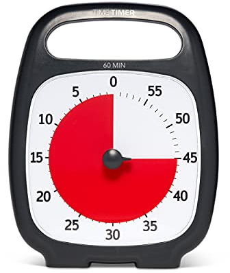 TIME TIMER PLUS 60 Minuten Visueller Analog-Timer Uhr - Optionaler Akustischer Alarm (Lautstärkeregler) Kein lautes Ticken; Zeitmanagement-Gerät (Schwarz)