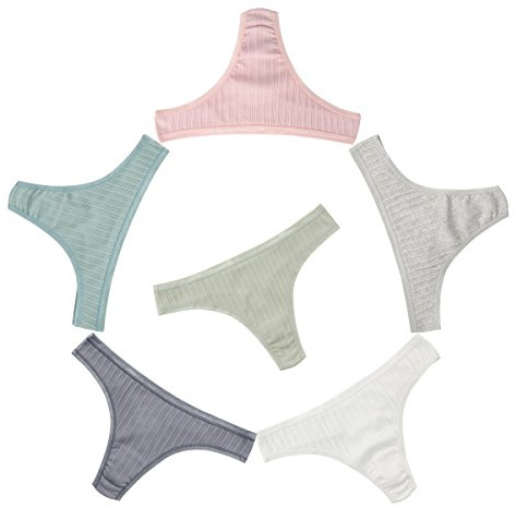 KNITLORD 6-pack damstringtrosor underkläder bomull andningsfunktionella trosor hipster bikini, Ribbad, M