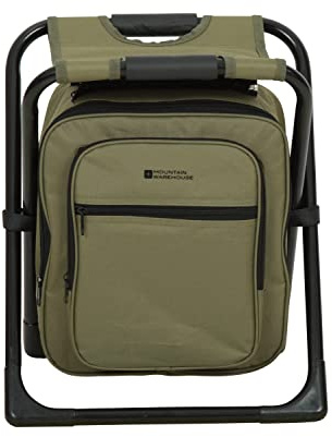 Mountain Warehouse Hocker mit Kühltasche - Leichter Campingstuhl, klappbares Sofa, Rucksackriemen, leicht zu verstauen - Für Hausbar, Küche, Picknick, Park Khaki Einheitsgröße