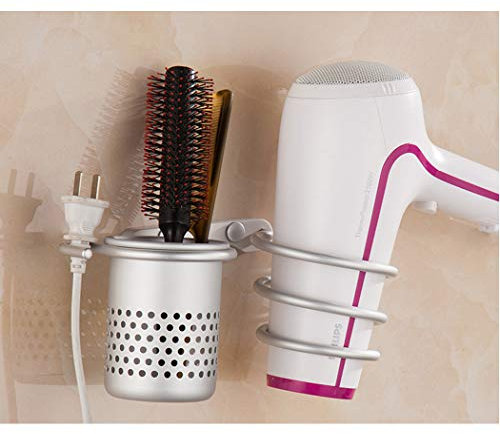 SIPLIV Portafiltro a Parete in Alluminio, Porta-phon per Capelli, Supporto per Porta-phon, portaoggetti da Bagno portaoggetti Organizer portaoggetti con Gancio + 1 Tazza di stoccaggio (B)