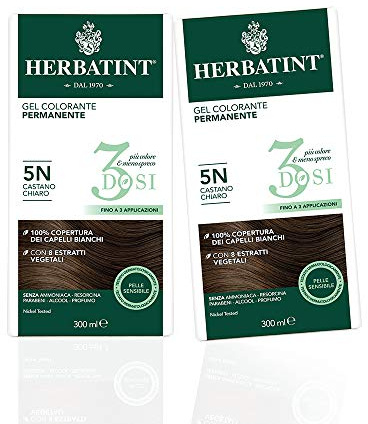 Herbatint Gel Colorante Permanente 3Dosi 5N, Castano Chiaro, 2 x 300 Ml