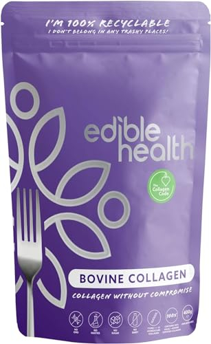 Edible Health Premium Collagen Powder 400g – Types 1 & 3 Protein Peptides, 18 Amino Acids, Hydrolysed Bovine Collagen, Paleo Keto Kosher Halal