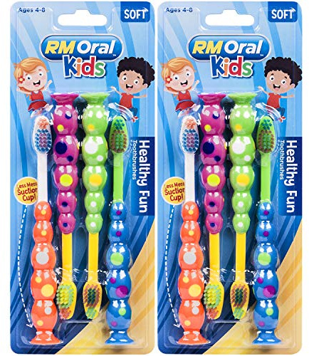 RM Oral Kids Healthy Fun Suction Cup Soft Toothbrushes, 4 Count Twin Pack