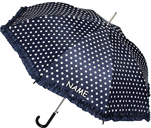 alles-meine.de GmbH Automatik - großer - Regenschirm - Punkte - dunkel blau/Marine & weiß - mit Rüschen - Ø 104 cm - inkl. Name - für Erwachsene & Kinder - Stockschirm - groß m..
