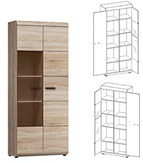 Furniture24 Vitrine LINK, Standvitrine, Wohnzimmerschrank, Vitrinenschrank mit 2 Türen (Mit 2 pkt. LED Beleuchtung)