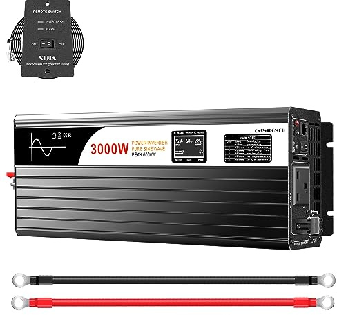 Xijia 3000W Inverter DC 12V AC230V 50hz Pure Sine Wave Power Converter Surge 6000W with Remote Control for Home RV Farm Solar System