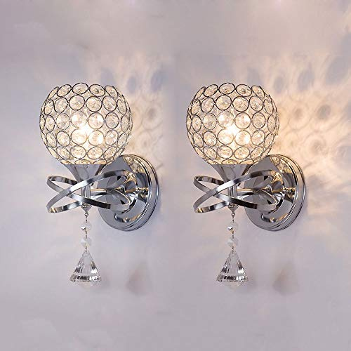 Lámpara moderna de la pared de la pared CHROME WALL SCONE LIGHT, Lámparas de pared colgantes de cristal Conjunto de luces de lavado de pared de 2, Aisle de dormitorio Sala de estar Aparatos de ilumina