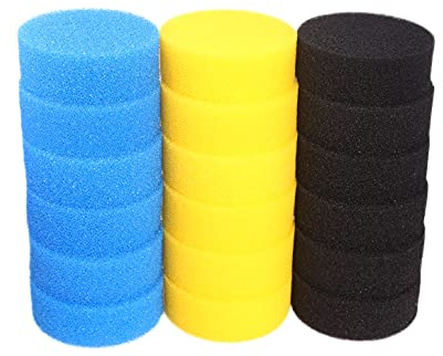 INGVIEE Kompatibel Filterschwamm für All Pond Solutions EF-150 und EF-2-Booster (6X Blau Grob, 6X Gelb Mittel, 6X Schwarz Fein)