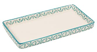 Tranquillo Badablage rechteckig, Badtablett, handbedruckte Keramik Retro, 23x12x2,5 cm
