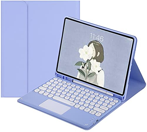 HENGHUI Keyboard Case for Fire HD 10 / Fire HD 10 Plus (11th Generation, 2021 Release) Tablet Keyboard with Touchpad Cute Round Key Color Keyboard Detachable Keyboard Cover (Purple)