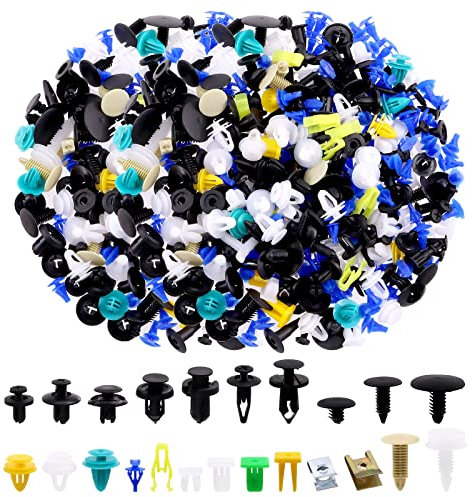 Glarks 500Pcs Mixed Auto Car Retainer Fastener Rivets Push Clips Set, Nylon Bumper Fender Trim Panel Shield Engine Rivets Compatible with GM Ford Chrysler Toyota Lexus Honda Acura Dodge Jeep