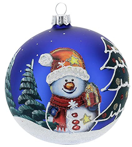 Holyart Weihnachtsbaumkugel aus mundgeblasenem Glas Motiv Schneemann 100 mm