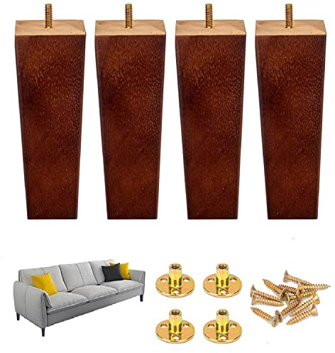 20 cm / 8 Zoll Holz Trapez Konisch Möbelbein 4er Set Mid-Century Holz Möbelfüße Ersatzbeine mit Montageplatte & Schrauben für Sofa Couch Schrank Stuhl Couchtisch Kommode - Walnuss