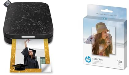 HP Sprocket Portable Photo Printer (Black Noirl) Instantly Prints ZINK 2x3 Sticky-Backed Photos & 2x3 Premium Zink Photo Paper (100 Sheets) Compatible with Sprocket Portable Photo Printer