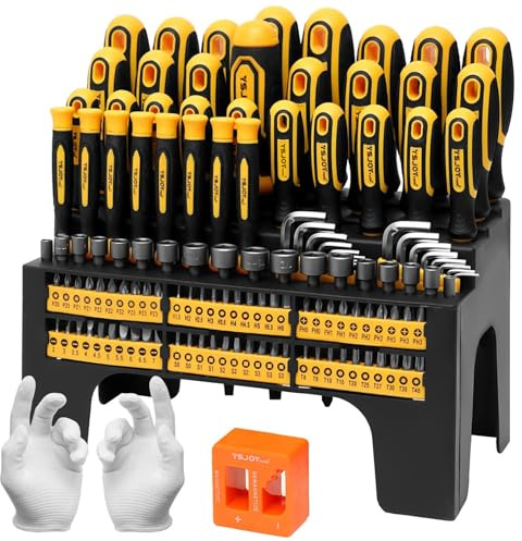 YSJOYTOOL Juego de destornilladores magnéticos de 131 piezas con clasificación de plástico, incluye destornillador de precisión y púa y gancho, destornillador de trinquete y llave hexagonal,