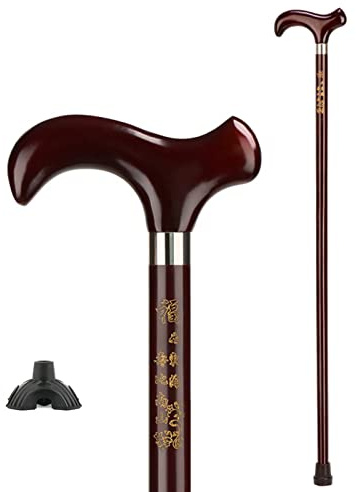 HEBEHO Gehstock aus Holz für Senioren, einteiliger Gehstöcke, Spazierstöck aus Holz für Herren und Damen mit vierbeiniger Basis, mit Handgelenksseil (Size : 85cm/33.5in)