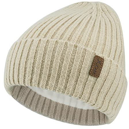 Hombres Invierno Termicos Gorro Beanie de Punto Slouchy Gorras con Forro Polar para Mujer Hombre Clima Frio, Beige, Talla única