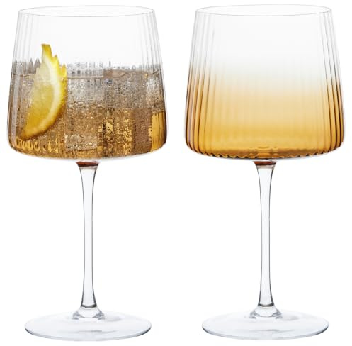 Anton Studio Designs Empire Handmade Gin Glasses for Wine, Cocktails, or Water - 700 ml - Amber - Set of 2 Elegant Cocktail Glasses